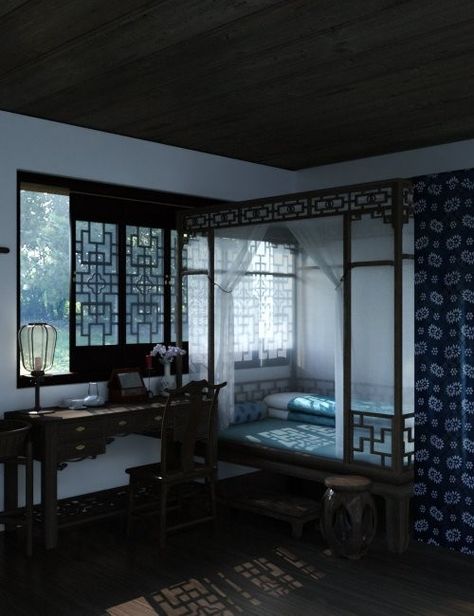 Ancient Chinese Bedroom, Ancient Chinese Room, House Add Ons, Chinese Bed, Chinese Bedroom, Traditional Bedroom Design, Asian House, Bedroom Arrangement, Chinese House