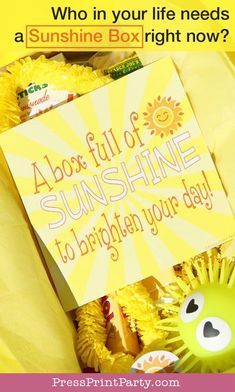 Gifts For Sick Friends Care Packages, Get Well Care Package Ideas, Cheer Up Basket, After Surgery Care Package, Summer Presents, Sunshine Care Package, Sunshine Box, Get Well Baskets, Sunshine Printable