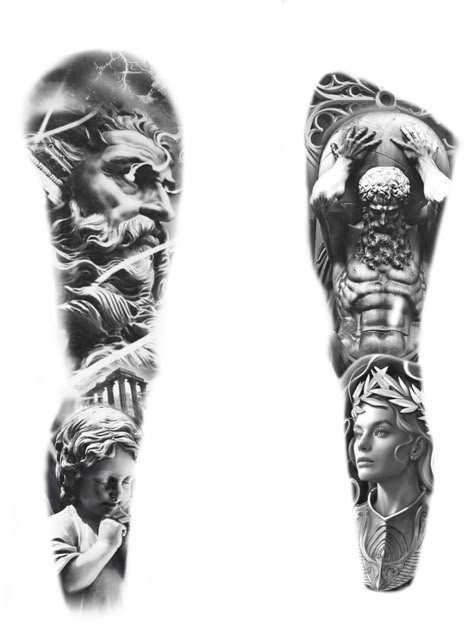 Mens Leg Sleeve Tattoo Design, Greek Leg Sleeve, Clock Tattoo Sleeve, Greek God Tattoo, Roman Tattoo, Mangas Tattoo, Zeus Tattoo, American Traditional Tattoo Ideas, Full Leg Tattoos