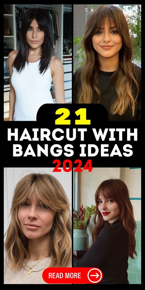 Haircut with Bangs 2024 21 Ideas: Trending Short, Medium, and Long Styles Bangs 2024 Trends, Fresh Haircut Women, Jawline Bob, Medium Wolfcut, Trendy Mullet, Bangs 2024, Shaggy Bangs, Elegant Short Hair, Long Bob With Bangs