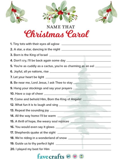 Name That Christmas Carol Game (with Answers) - Free Printable PDF | FaveCrafts.com Christmas Games Free, Christmas Church Games, Christmas Carol Quiz, Christmas Song Games, Christmas Mad Libs, Christmas Song Trivia, Free Christmas Games, Christmas Carol Game, Christmas Carols Lyrics