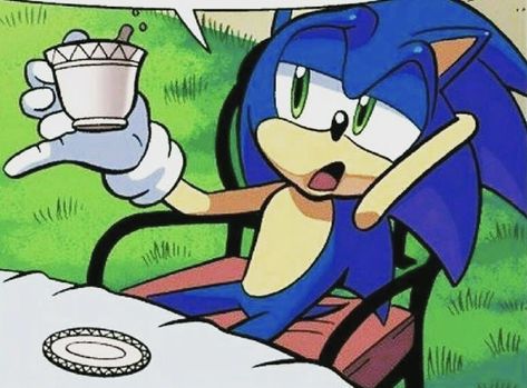 Sonic " Oh my. Any more tea??" Sonic thinking " So this is a tea party? Hum?" Cartoon Character, Sonic, Let Me, On Twitter, Twitter