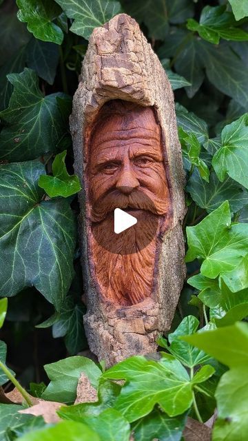 Wood Carving Faces Tutorial, Wooden Face Carving, Carving Trees In Wood, How To Carve Eyes In Wood, Carving Faces In Wood, Green Man Wood Carving, Tom Wilkinson, Wood Bark, Wood Carving Faces