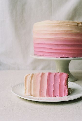 simple...maybe some decorations?like the fading frosting! Ombre Cakes, A Slice Of Cake, Strawberry Cream Cakes, Slice Of Cake, Cupcakes Decorados, Pink Frosting, Ombre Cake, Gateaux Cake, A Piece Of Cake