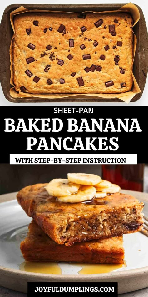 BANANA PANCAKES Banana Breakfast Bake, Baked Banana Pancakes, Fried Banana Pancakes, One Pan Pancakes, Ripe Banana Breakfast Recipes, Ripe Banana Breakfast, Banana Sheet Pan Pancakes, Healthy Recipes Using Ripe Bananas, Pancake Sheet Pan Recipe