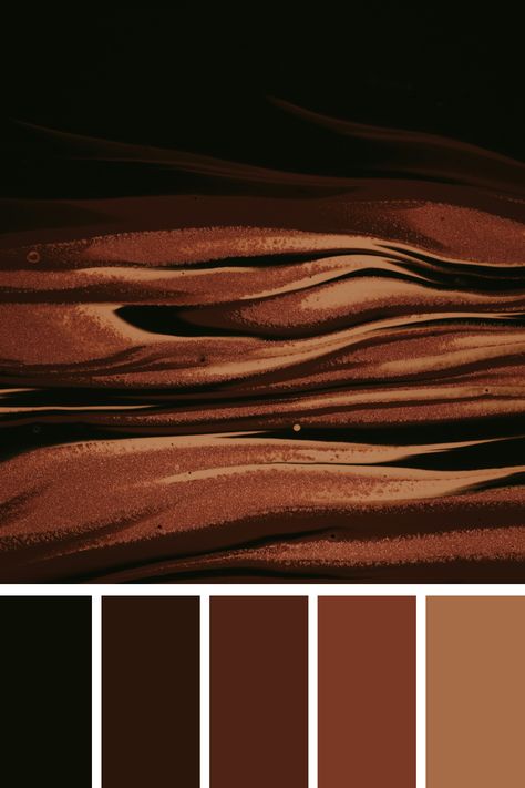 This rich, earthy palette combines deep shades of black olive and espresso with warm tones of burnt sienna and bronze, accented by a touch of copper. Ideal for creating a sophisticated and grounded design. Ebony Color Palette, Dark Brown Colour Palette, Colour Palette Brown, Amber Color Palette, Copper Color Palette, Earthy Tones Aesthetic, Bronze Color Palette, Copper Colour Palette, Bronze Color Scheme