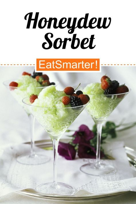 Honeydew Sorbet - simple dish - A recipe idea by EAT SMARTER | European, Italian, Ice Cream, Sorbet #fruit #recipes Honeydew Sorbet, Ice Cream Sorbet, Sorbet Recipe, Italian Ice Cream, Healthy Delicious Recipes, Winter Melon, Sorbet Recipes, Honeydew Melon, Italian Ice