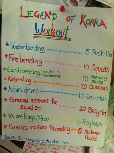 Korra workout Avatar The Last Airbender Workout, Korra Workout, Show Workouts, Bending Avatar, Tv Workout, Tv Show Workouts, Mother Thought, Movie Workouts, Tv Workouts