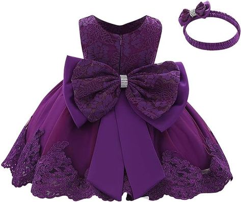 Amazon.com: Baby Girls Formal Dress Lace Bowknot Baptism Embroidery Princess Birthday Wedding Flower Tutu Gown with Headwear: Clothing, Shoes & Jewelry