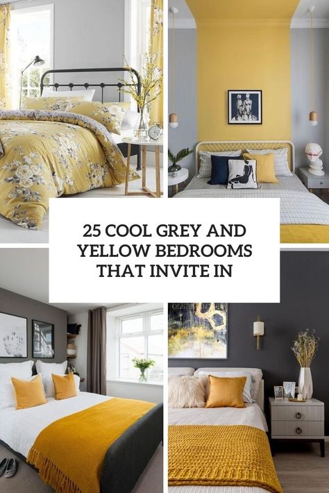 Bedroom Inspirations Yellow, Mustard And Grey Bedroom, Yellow And Grey Bedroom, Mustard Bedroom, Yellow Gray Bedroom, Yellow Bedroom Walls, Mustard Yellow Bedrooms, Yellow Bedroom Ideas, Yellow Accent Walls