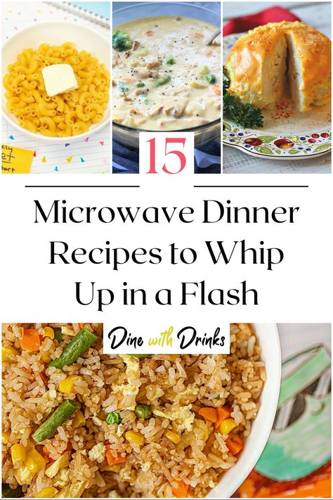 Collage of 4 microwave dinner recipes. Microwave Reheatable Meals Make Ahead, Cheap Microwave Meals, Anyday Microwave Recipes, Microwave Dinner Recipes, Microwave Recipes Dinner Easy, Microwave Soup Recipe, Best Microwave Meals, Microwaveable Meals, Easy Microwave Meals