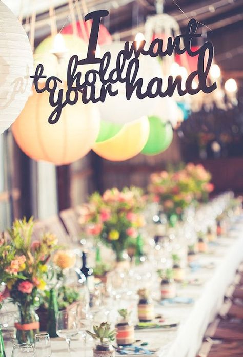 Beatles Wedding Theme, Beatles Themed Wedding, Beatles Wedding, Beatles Theme, Beatles Quotes, Hanging Centerpiece, Beatles Party, 60s Wedding, Paper Lanterns Wedding