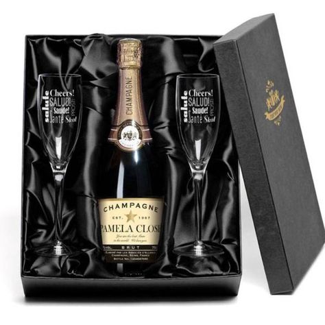 Engagement Gifts: 32 Thoughtful Gift Ideas for Engaged Couples Champagne Gift Set, Personalized Champagne Glasses, Champagne Gift, Champagne Label, Alcohol Gifts, Wine Decor, Gift Packing, Wine Gift, Champagne Bottles