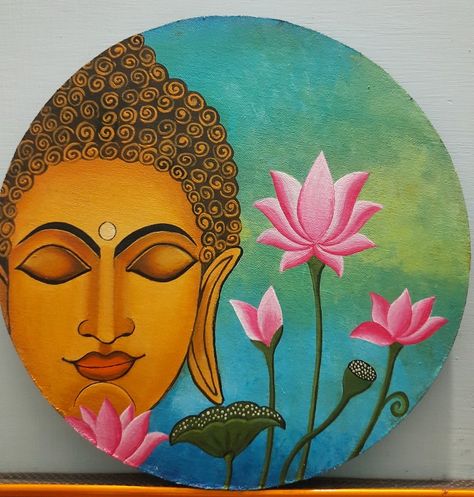 Buddha Folk Art, Lippan Art Buddha Design, Buddha Painting Easy, Acrylic Painting Canvas Easy Simple, Buddha Art Painting Acrylics, Traditional Paintings Indian Folk Art, Buddha Lippan Art, Madhubani Drawing Indian Paintings, Buddha Rangoli