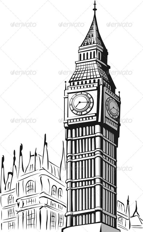 Sketch of Big Ben London - Travel Conceptual Big Ben Drawing, Cartoon Clock, London Sketch, Clock Drawing, London Drawing, Travel Vector, London Painting, Silhouette Sketch, Conceptual Drawing