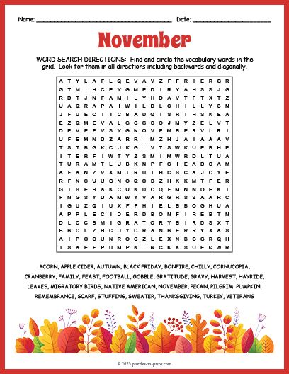 Free Printable November Word Search Fall Word Search Free Printable, November Word Search, Morning Buckets, Emoji Words, Free Morning Work, Fall Word Search, High School Esl, Substitute Binder, Thanksgiving Word Search