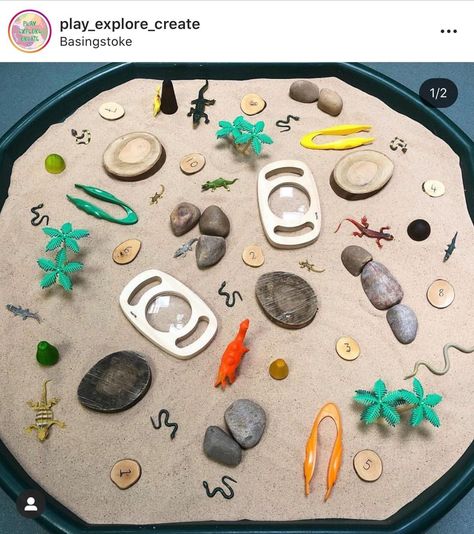 Oceans And Continents, Desert Tray, Pinterest Cookies, Sensory Tray, Tuff Spot, Eyfs Activities, Magnifying Glasses, Tuff Tray, Wooden Numbers