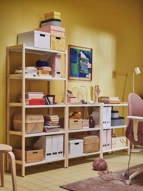 Ikea Canada, Open Shelving Units, Space Apartments, Workspace Inspiration, Laptop Table, Storage Boxes With Lids, Adjustable Desk, Shelf Unit, Smart Storage