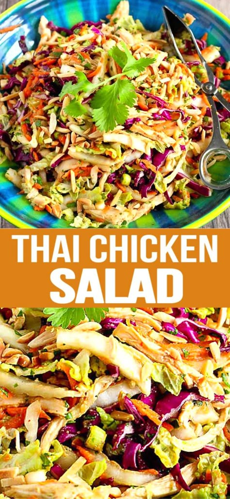 This Thai Chicken Salad recipe is always the star of the show whenever it’s served at our table. This easy, healthy salad come together in 15 to 20 minutes. 236 calories and 4 Weight Watchers SP | With Peanut Dressing | Chopped | Healthy | Dressing | Lunch | Dinner | Recipes #thaichickensalad #chickensalads #saladswithchicken #dinnersalads #weightwatchers #smartpoints Thai Chicken Salad, Chicken Salad Recipe, Salad Recipes For Dinner, Thai Chicken, Healthy Salad, Chicken Salad Recipes, Dinner Salads, Easy Salads, Healthy Salad Recipes