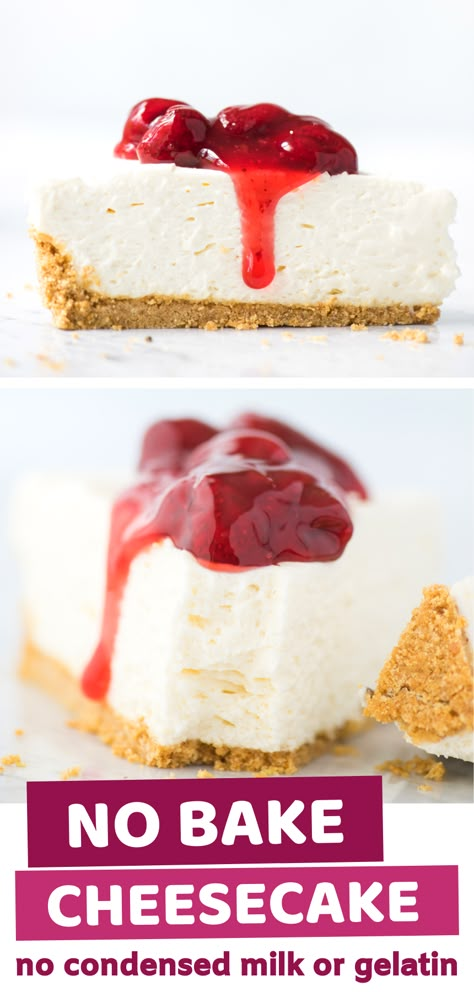 Cheesecake With Cool Whip, Cheesecake Slices, No Bake Cheesecake Filling, Homemade Strawberry Sauce, Easy No Bake Cheesecake, Cheesecake Recipes Classic, Baked Cheesecake Recipe, Dessert Simple, Homemade Cheesecake