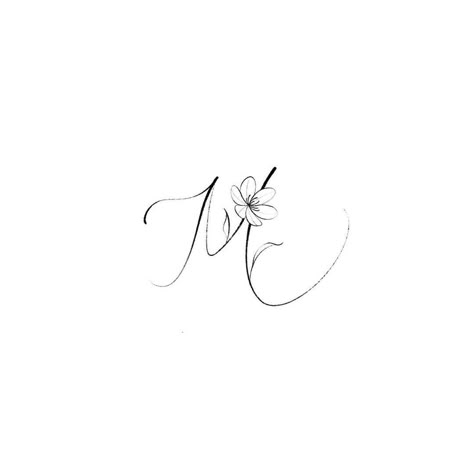 M Tattoo With Flowers, Small Letter M Tattoo, Mm Tattoo Ideas, S Tattoo Letter Initial With Flower, J And M Tattoo, M Tattoos Letter, Mila Tattoo Name, Initial M Tattoo, Small M Tattoo