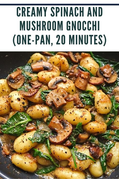 Ingredients: 1 tablespoon olive oil 8 oz mushrooms (crimini), sliced Salt and pepper, to taste... Mushroom Gnocchi, Gnocchi Sauce, Spinach Gnocchi, Gnocchi Recipes Easy, Gnocchi Recipes Homemade, Gnocchi Dishes, Gluten Free Gnocchi, Spinach And Mushroom, Resep Pasta