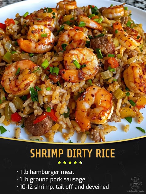 Seafood Dirty Rice, Food Recipe Book, Dirty Rice Recipe, Flavorful Shrimp, Recipes Shrimp, Grandma Cooking, Dirty Rice, Griddle Recipes, Shrimp And Rice