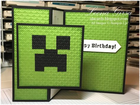 A La Cards: Kids' Week Continues...Minecraft-style! Minecraft Cards, Minecraft Birthday Card, Project Life Cards, Hand Made Greeting Cards, Birthday Cards For Boys, Boy Cards, Minecraft Birthday, Teacher Cards, Happy Hump Day