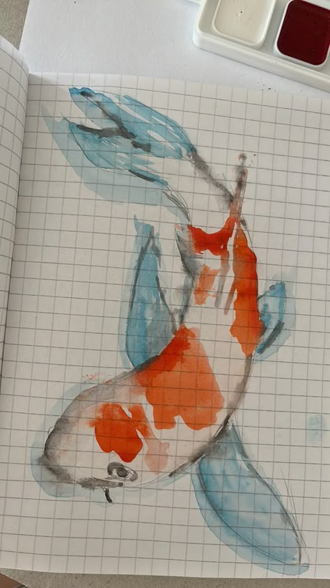 Koi Fish Alcohol Markers, Koi Fish Watercolor Paintings Easy, Red Fish Drawing, Fish Watercolor Painting Easy, Koi Doodle, How To Draw A Koi Fish, Easy Koi Fish Painting, Fish Drawing Aesthetic, Koi Fish Doodle