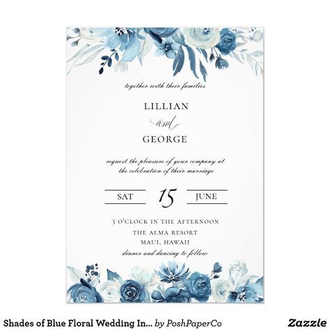 diy stationery Shop Shades of Blue Floral Wedding Invitation created by PoshPaperCo. Formal Wedding Blue Floral Wedding, Blue Watercolor Floral, Formal Wedding Invitations, Botanical Wedding Invitations, Floral Save The Dates, Watercolor Floral Wedding Invitations, Wedding Vision, 카드 디자인, Dusty Blue Weddings