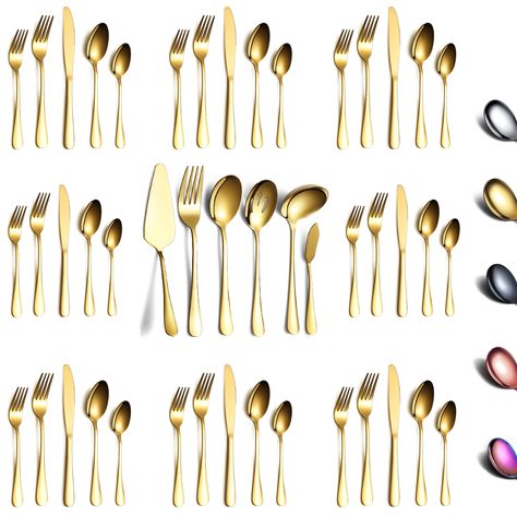 Gold Silverware, Stainless Steel Silverware, Stainless Steel Flatware, Serving Set, Serving Spoons, Flatware Set, Cutlery Set, Golden Color, Good Grips