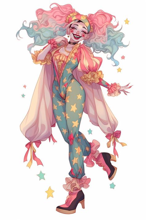 Circus Outfits Drawing, Clown Drawing Reference, Matching Clown Pfp, Clown Outfit Drawing, Dnd Circus, Clowncore Wallpaper, Circus Oc, Designer Character, Clown Character