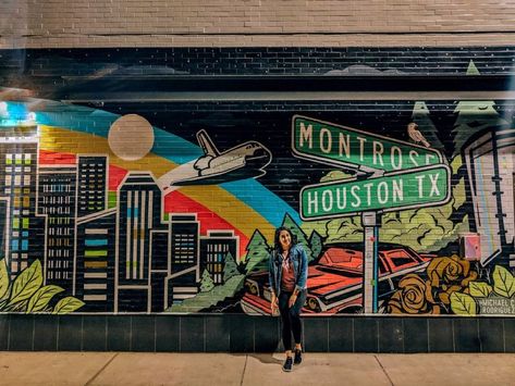 Montrose Houston, Houston Murals, Houston Travel, Graphic Wall Art, The Bucket List, Creative Wall Decor, Murals Street Art, Sun Art, Creative Wall