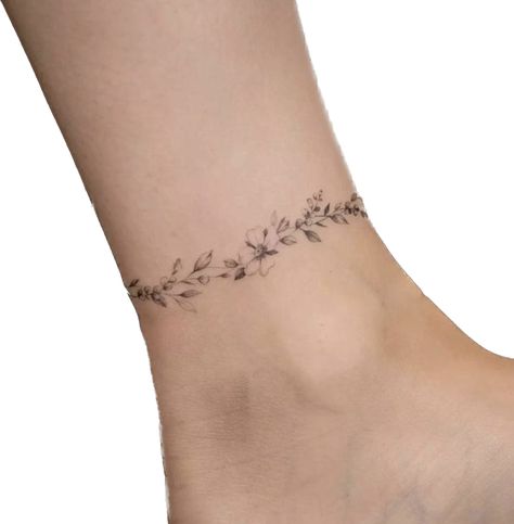 Floral Anklet Tattoo, Anklet Tattoo, Chain Tattoo, Small Girly Tattoos, Ankle Bracelet Tattoo, Bracelet Tattoo, Anklet Tattoos, Tattoo Bracelet, Ankle Chain