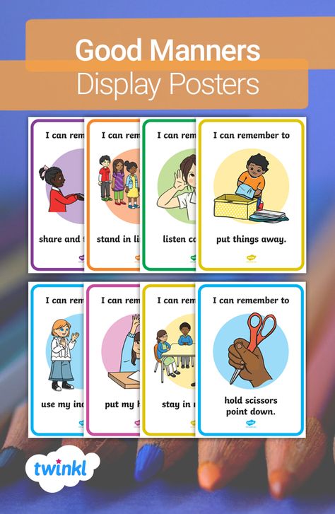 Use these helpful posters to reinforce good manners in your classroom! These beautiful posters are a behaviour management essential and are a great visual reminder for your children to use good manners. Visit the Twinkl website to download and find more behaviour management resources and activities.  #twinkl #teachingresources #twinklresources  #classroomdisplay #displayideas #classroomrules  #behaviourmanagement Preschool Manners Theme, Preschool Manners, Manners Chart, Good Table Manners, Manners For Kids, Classroom Pictures, Display Posters, Rules For Kids, Behaviour Management