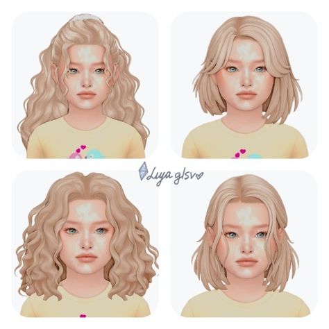 There's no such thing as too much hair, right? I'm learning the basics of blender again, and this is what I came up with.    Thanks to @simstrouble for creating these gorgeous hairstyles.    All credit g… Sims Cas Mods, Sims 4 Child Hair Conversions, Todler Sims Cc, Sims 4 Children Hair, Sims 4 Kids Cc Maxis Match, Child Hair Sims 4 Cc, Sims4 Child Cc, Children Cc Sims 4, Ts4 Child Cc