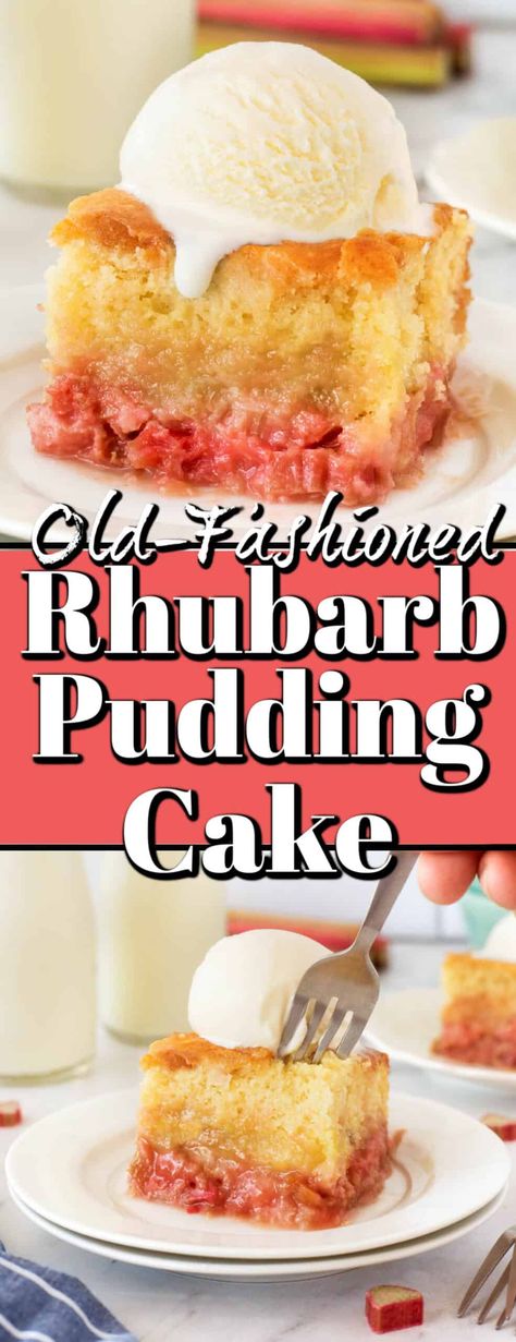 Frozen Rhubarb Recipes, Rhubarb Pudding Cake, Rhubarb Desserts Recipes, Rhubarb Dump Cakes, Rhubarb Cake Recipes, Rhubarb Upside Down Cake, Rhubarb Pudding, Pudding Cake Recipe, Freeze Rhubarb