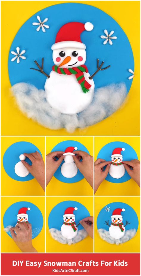 DIY Easy Snowman Craft for Kids - Step by step tutorial - Kids Art & Craft Snowman Making Ideas, Snow Man Craft For Kids, Snowman Crafts Diy For Kids, Snowman Crafts For Kids, Snowman Craft For Kids, Fun Christmas Crafts For Kids, Simple Snowman, Paper Snowflake Designs, Diy Snowman Decorations