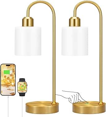 Opal Gold Desk Lamps for Home Office - 3 Way Dimmable Touch Gold Lamp with USB C+A Ports, Nightstand Lamp with Glass Shade,Bedside Table Lamps for Night Stands, Bedroom，Living Room, LED Bulb Included Night Stands Bedroom, Gold Desk Lamps, Lamp With Glass, Gold Desk, Gold Lamp, Gold Table Lamp, Nightstand Lamp, Night Stands, Table Lamp Sets