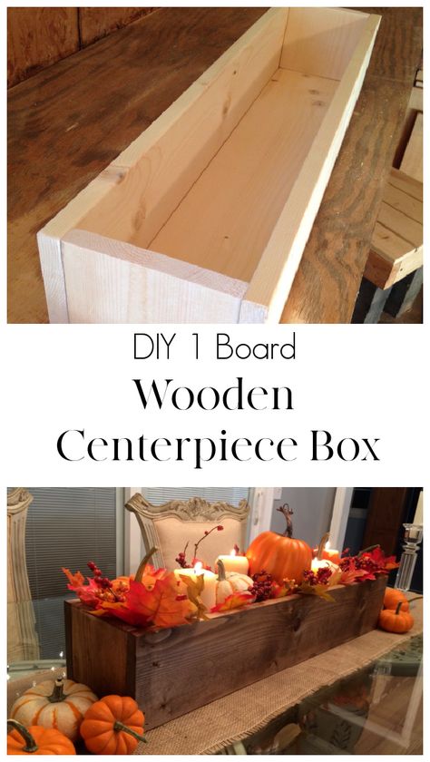 Long Wood Box, Easy Diy Gift Ideas, Wood Box Decor, Fall Wood Projects, Wooden Box Centerpiece, Wood Box Centerpiece, Wood Centerpiece, Wooden Box Diy, Diy Centerpiece