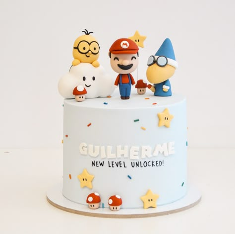 Toy Story Fondant Cake, Mario Bros Cake Ideas, Simple Mario Cake, 1st Year Cake, Mario Birthday Cake, Mario Bros Cake, Cookie Recipes Decorating, Super Mario Cake, Baby Boy Birthday Cake