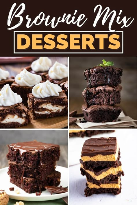 Yummy Brownie Desserts, Desserts With Boxed Brownies, Brownie Recipes From Mix Boxes, Boxed Brownie Mix Uses, Brownie Mix Variations, Brownie Recipes Using Boxed, Box Brownie Dessert Ideas, Making Box Brownies Better, Desserts Made With Brownie Mix Boxes