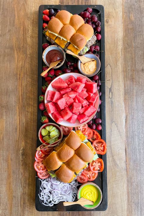 Mini Burger Slider Board Slider Board, Mini Burgers Sliders, Dinner Boards, Kitchen Reference, Dinner Board, Mini Sliders, Football Appetizers, Board Recipes, Mini Burger