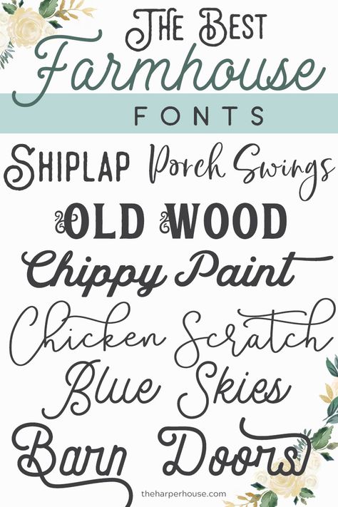 Farmhouse Fonts - best list of trendy farmhouse style fonts for 2019. Perfect for Fixer Upper style farmhouse signs and printables. #farmhouse #fixerupper #font #fixerupperstyle Nightmare Before Christmas Font, Farmhouse Fonts, Christmas Fonts Alphabet, Canva Christmas, Alphabet Christmas, Fonts Cricut, Fonts Canva, Farmhouse Font, Christmas Fonts Free