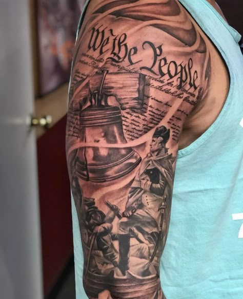 Tatoos Sleeves Female, Tattoos For Blue Collar Men, America Tattoo Sleeve, American Sleeve Tattoo Men, American Patriot Tattoo, American Pride Tattoo, Patriotic Tattoos Sleeve For Men, 1776 Tattoos For Men, Philly Tattoo Ideas