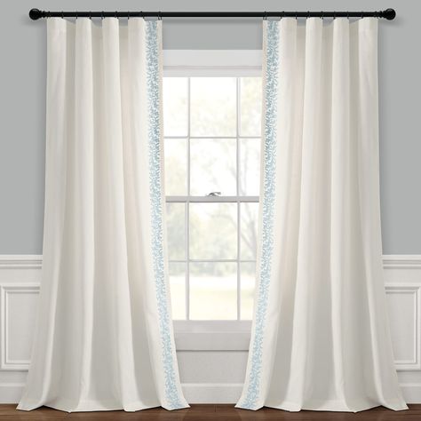 PRICES MAY VARY. Linen Trimmed with elegance and the texture of high quality linen, this curtain panel instantly frames your windows with an elevated style. The simple addition of color and pattern decorates your space with casual sophistication. Sold as a single panel. Curtains play a big role in the ambiance of a room. Design your warm and inviting space with this luxurious embroidered curtain panel. Made of high-quality material with a linen look, this curtain design captivates with its elega Embroidery Border, Flower Window, Lush Decor, Simple Addition, Decor Luxury, Elevated Style, Darkening Curtains, Room Darkening Curtains, Curtain Designs