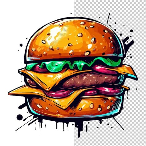 Graffiti style hamburger art with no bac... | Premium Psd #Freepik #psd #burger-illustration #burger-design #fast-food-illustration #burger-logo Burger Logo Ideas, Burger Graffiti, Space Burger, Food Graffiti, Hamburger Art, Burger Graphic, Burger Illustration, Burger Drawing, Burger Art