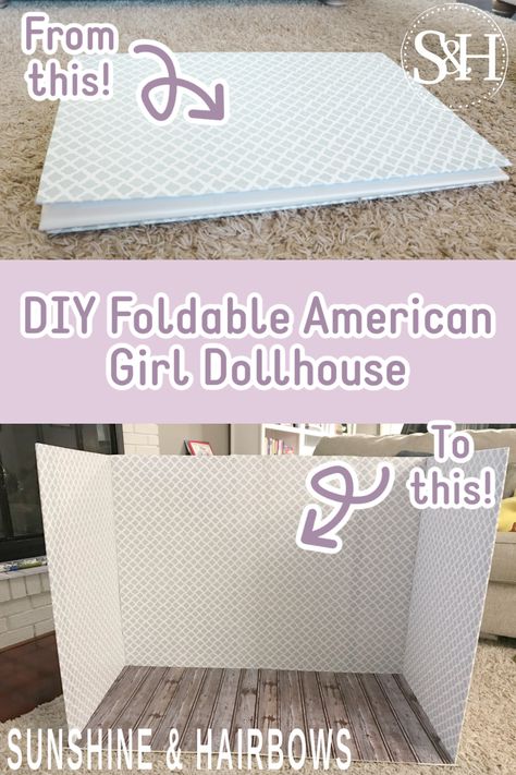 Foldable Doll House Diy, American Doll Furniture Diy, Diy American Girl Doll Furniture, American Girl Doll House Diy, Diy American Girl Doll Stuff, Diy American Girl Doll House, Diy Doll Room, American Doll House, Ag Doll House