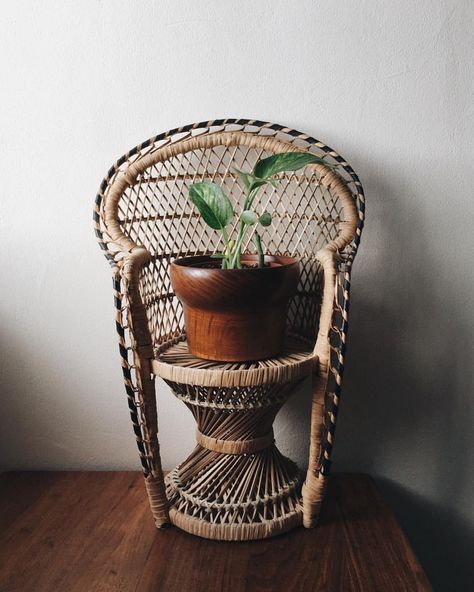 1960-70s Peacock chair plant stand, rattan/wicker, 16" tall, $18 + sh // SOLD Mid-century teak plant pot, 4" dia. (base) x 3.5" tall, $13 + sh Peacock Chair Plant Stand, Plant Chair, Chair Plant Stand, Vintage Booth, Leather Chaise Lounge Chair, Composite Adirondack Chairs, Plant Mama, Bamboo Chair, Peacock Chair