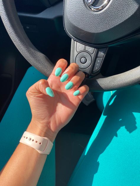 Summer Nails Colors Almond Shape, Cute June Nails, Bright Summer Acrylic Nails Solid Color, Summer Aqua Nails, Nails Acrylic Teal, Light Turquoise Nails Acrylic, Vacation Nails Dominican Republic, Light Teal Nail Ideas, Bright Turquoise Nails